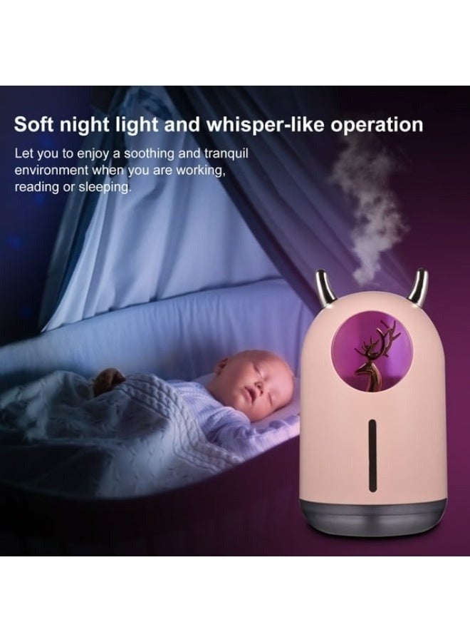 Cute Reindeer Humidifier 600ml – Portable USB Air Humidifier with Night Light for Baby Room, Kids, Bedroom, Office & Travel-Friendly - Image 5